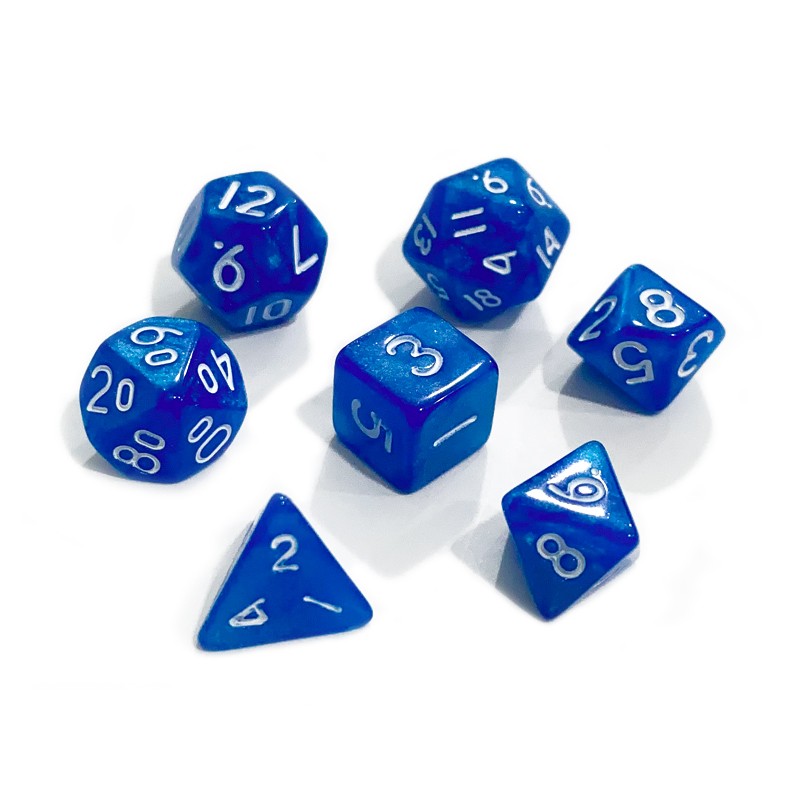 Lot de 7 dés - Miniature - Bleu Nacré