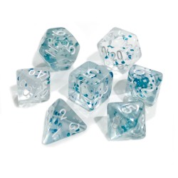 Lot de 7 Dés - Miniatures - Bleu Pailleté