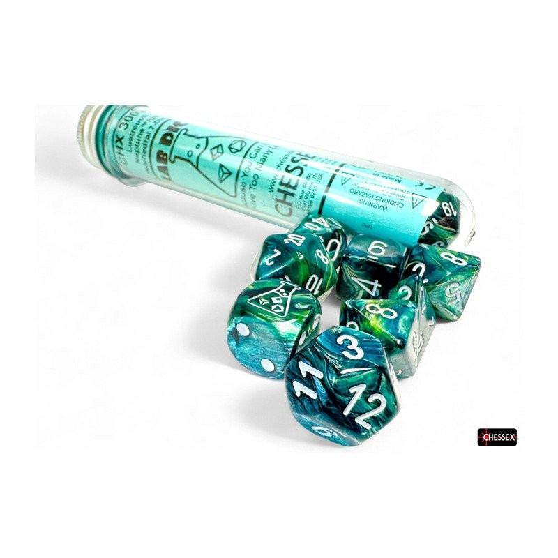🎲 Dés – Chessex – Lab Dice : Lustrous Neptune/Grey Luminary™ Polyhedral 7